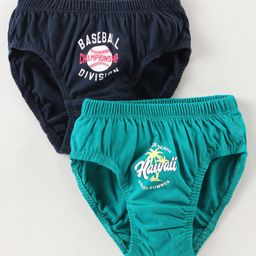 Revvo Junior Cotton Text Printed Panties Pack of 2 - Dark Green & Navy Blue-image-7