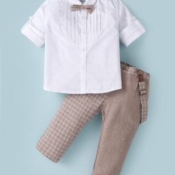 ToffyHouse Poplin Woven Full Sleeves Party Shirt & Checkered Trouser With Bow & Applique - White-picture-16