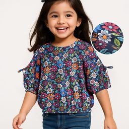 Babyhug Rayon Woven Full Sleeves Floral Printed Top - Navy Blue-picture-41