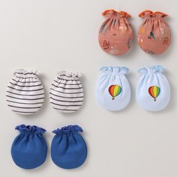 Ben Benny 100% Cotton Knit Mittens with Jungle Theme Print & Stripes Pack of 4 - Multicolor-image-95