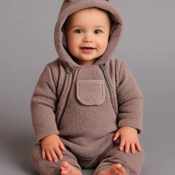Cherry Crumble By Nitt Hyman Full Sleeves Animal Ears & Fur Detailed Footed Winter Romper - Brown-image-57