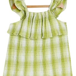 MINI KLUB Cotton Frill Sleeves Checked Smocked Top - Green-image-5