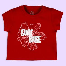 Kiddopanti Cotton Half Sleeves Surf Babe Text Printed Tee - Red-image-42