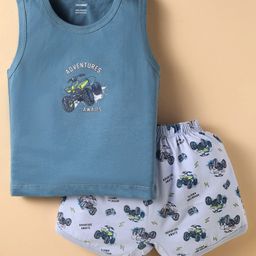 CUCUMBER Sinker Knit Sleeveless Shorts Night Suit - Blue-image-59