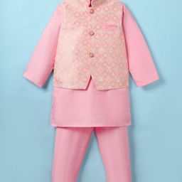 Ridokidz Full Sleeves Solid Kurta & Pyjama With Floral Printed Jacket Set - Baby Pink-image-104