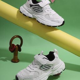 TRUFFLE COLLECTION Mesh Detailed Velcro Closure Patch Embroidered Sneakers - White & Black-image-28
