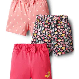 Babyhug Single Jersey Knit Shorts With Floral Hearts & Butterfly Print & Bow Applique Pack Of 3 - Multi Colour-picture-35