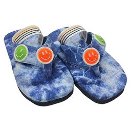 yoyo Smiley Face Patch Detailed Flip Flops - Blue-image-84