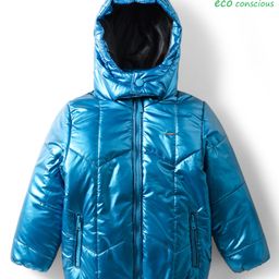 Babyoye Woven Full Sleeves Solid Coloured Padded Hooded Winter Jacket - Blue-picture-35