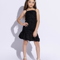 Taffykids Satin Woven Sleeveless Ruched Bubble Hem Dress - Black-picture-48