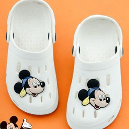 Disney by Yellow Bee Mickey Mouse Featuring Solid Perforated Clogs With Charms - White-picture-3