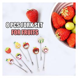 FunBlast Cartoon Theme Fruit Fork Set with Ring StandPack of 8 Pcs Multicolor image 4