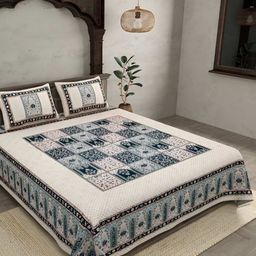 BED-SHEET.COM Grey & Green King Bedsheet with 2 Pillow Covers-picture-24