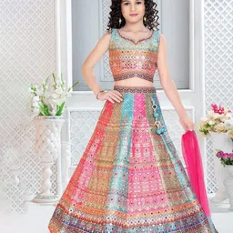 JAY NAGNATH FAB Girls Printed Mirror Work Ready to Wear Lehenga & Blouse With Dupatta-image-15