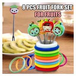 FunBlast Cartoon Theme Fruit Fork Set with Ring StandPack of 8 Pcs Multicolor image 5