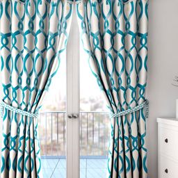 Cortina Blue & White Set of 2 Fancy Valance Abstract Printed Long Door Curtains-3