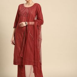 Anouk Women Floral Embroidered Mirror Work Kurta With Trousers & Dupatta-picture-25