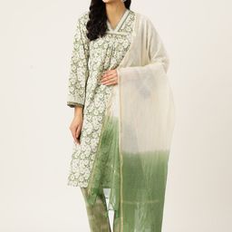 MISRI Floral Printed Beads & Stones Pure Cotton Kurta with Trousers & Dupatta-image-63