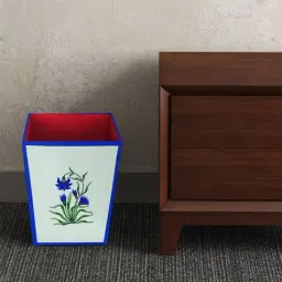 SEJ by Nisha Gupta Off White & Blue Wooden Open Dry Bin - 11.5 Litres-image-92