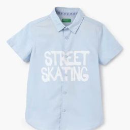 United Colors of Benetton Kids Blue Cotton Printed Shirt-image-64