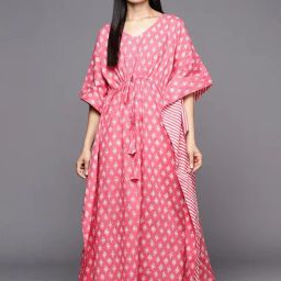 Libas Pink Printed Kaftan Night Dress-image-30