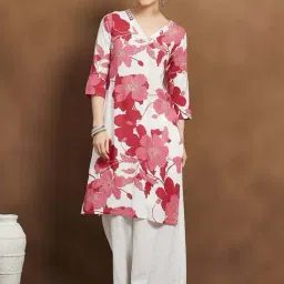 Melange By Lifestyle White Regular Fit Floral Print Kurta-picture-21