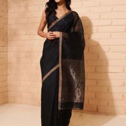 Fabindia Black Silk Blend Woven Sari-image-48
