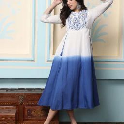 Ishin White & Blue Embroidered Anarkali Kurta-image-46
