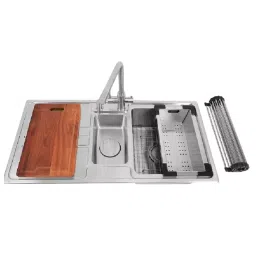 Jayna Combo Series Single Bowl Kitchen Sink Satin with Veg Bowl, Drain Board & Accessories 45x20 Inch, COMBO -09A-image-97