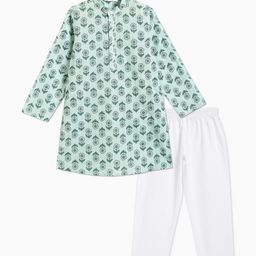 Campana Boys Floral Printed Regular Pure Cotton Kurta with Pyjamas-picture-5