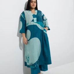 Diza by Westside Teal Abstract Patterned A-Line Kurta-picture-29