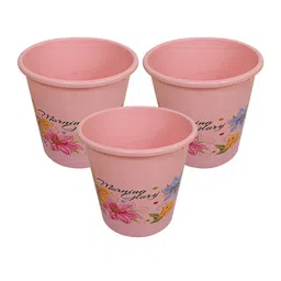 Kuber Industries Pink 3 Pcs Floral Printed Open Portable Garbage Baskets - 5 L Each image 5