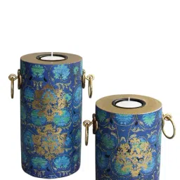 Karo Vamika Navy Wooden Pillar Candle Holders - Set of 2-41
