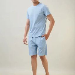 SleepZ by Raymond Blue Cotton Regular Fit Printed Lounge Set-image-0
