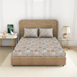 Spaces Yellow 144 TC Cotton Queen Bed Sheet with 2 Pillow Covers-image-9
