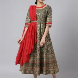 aurelia Green Floral Print Saree-Drape Dress-picture-3