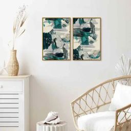 999Store Multicolor Vinyl Wall Painting Panel with Fibre Frame - Set of 2-21