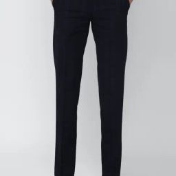 Peter England Elite Navy Blue Slim Fit Checks Trousers-image-53