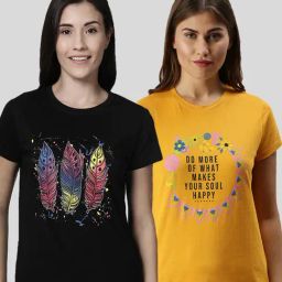 Kryptic Black & Mustard Printed Cotton T-Shirt - Pack of 2-image-124