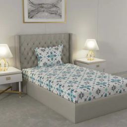 Raymond Home Delight White & Green 104 TC Cotton Single Bedsheet with 1 Pillow Cover-image-55