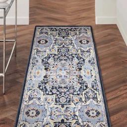 Obsessions Navy Polyester Courtyard Neo Classical Bedside Runner-25