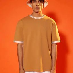 SUBTRACT Tan Brown Regular Fit Cotton Oversized Crew T-Shirt-image-34