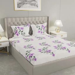 Raymond Home Festive White & Purple 160 TC Cotton King Bedsheet with 2 Pillow Covers-picture-46