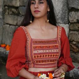 Okhai Orange Pure Cotton Hand Embroidered Blouse-picture-17