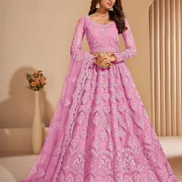 LADY SHOPI Embroidered Semi-Stitched Lehenga & Unstitched Blouse With Dupatta-image-42