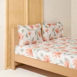 Westside Home Peach Botanical King Bed Flat Sheet and Pillowcase Set-image-62