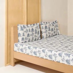 Westside Home Dusty Blue Toile King Bed Flat Sheet and Pillowcase Set-image-51