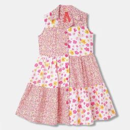 Blue Giraffe Kids Pink & White Cotton Floral Print Dress-picture-18