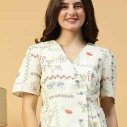 Oxolloxo White Cotton Skinny Fit Printed Top-image-42