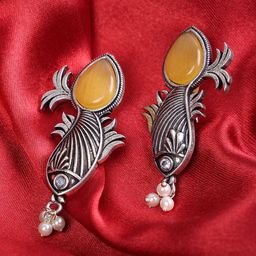 PUJVI Artificial Stones Studded & Beads Beaded Contemporary Drop Earrings-12